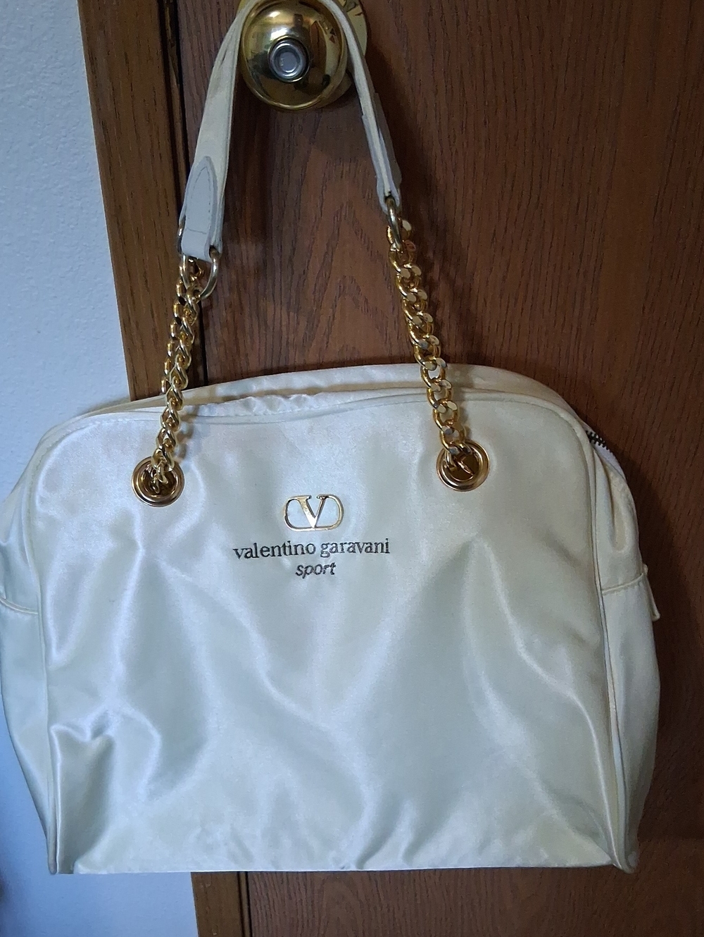 Valentino Garavani Cream Shoulder Bag with Gold Chain Handles